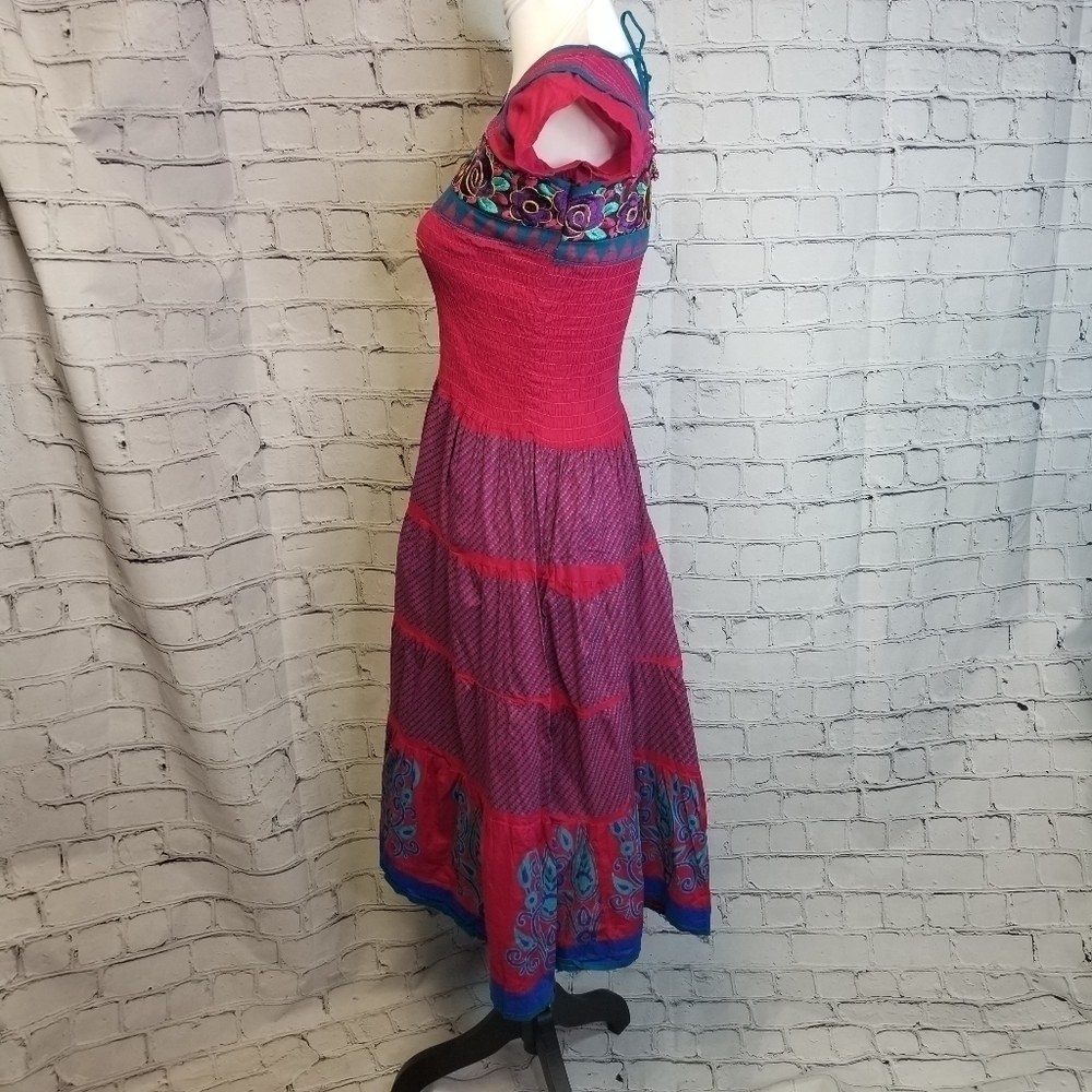 Vtg ethnic indian pakastani kurti kurta embroidered floral boho dress - Picture 3 of 14